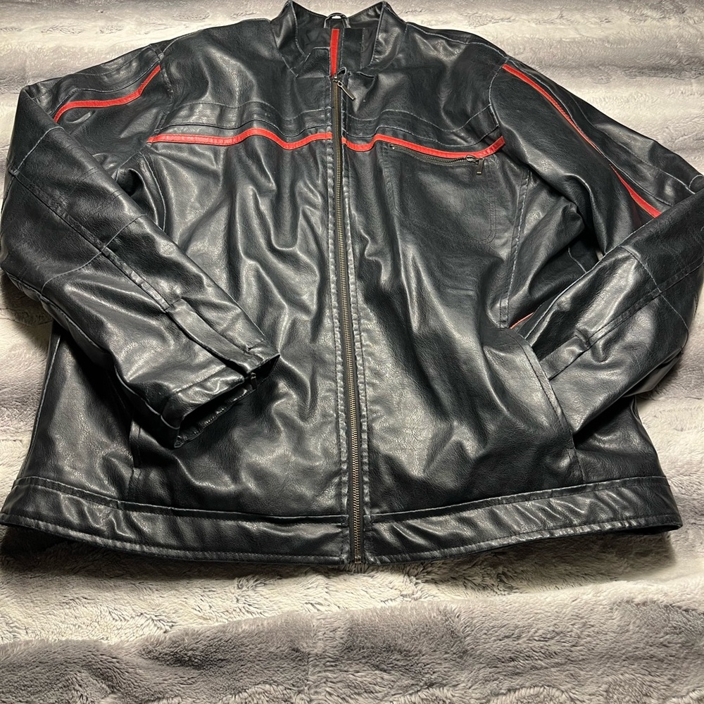 Black and Red Men's Faux Leather Jacket